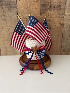 Patriotic Ribbon & Flag Tabletop Decor - Red, White, Blue